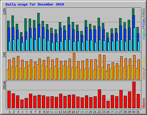 Daily usage for December 2010